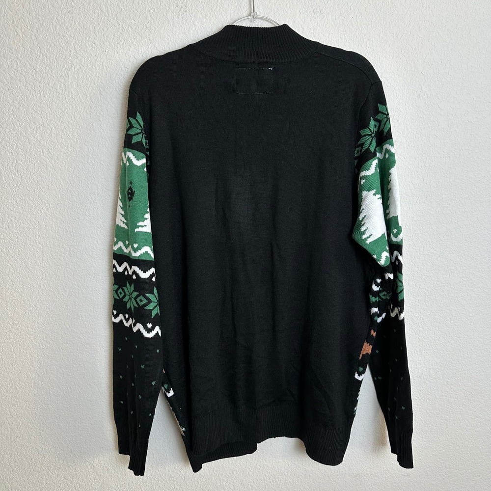 Tipsy Elves Mens Nutty Noel Cardigan Squirrel Christmas Sweater Black Green XL - Picture 5 of 9